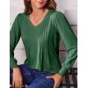 imageZeagoo Womens Puff Long Sleeve Shirts Pleated V Neck Fall Tunic Tops Blouse Dressy Casual Loose Summer TShirtsDark Green