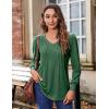 imageZeagoo Womens Puff Long Sleeve Shirts Pleated V Neck Fall Tunic Tops Blouse Dressy Casual Loose Summer TShirtsDark Green