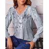 imageZeagoo Womens Puff Long Sleeve Shirts Pleated V Neck Fall Tunic Tops Blouse Dressy Casual Loose Summer TShirtsDh62