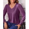 imageZeagoo Womens Puff Long Sleeve Shirts Pleated V Neck Fall Tunic Tops Blouse Dressy Casual Loose Summer TShirtsEggplant Purple