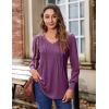 imageZeagoo Womens Puff Long Sleeve Shirts Pleated V Neck Fall Tunic Tops Blouse Dressy Casual Loose Summer TShirtsEggplant Purple