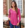 imageZeagoo Womens Puff Long Sleeve Shirts Pleated V Neck Fall Tunic Tops Blouse Dressy Casual Loose Summer TShirtsHot Pink