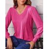 imageZeagoo Womens Puff Long Sleeve Shirts Pleated V Neck Fall Tunic Tops Blouse Dressy Casual Loose Summer TShirtsHot Pink