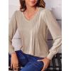 imageZeagoo Womens Puff Long Sleeve Shirts Pleated V Neck Fall Tunic Tops Blouse Dressy Casual Loose Summer TShirtsKhaki