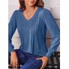 imageZeagoo Womens Puff Long Sleeve Shirts Pleated V Neck Fall Tunic Tops Blouse Dressy Casual Loose Summer TShirtsNavy Blue
