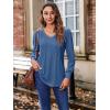 imageZeagoo Womens Puff Long Sleeve Shirts Pleated V Neck Fall Tunic Tops Blouse Dressy Casual Loose Summer TShirtsNavy Blue