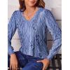 imageZeagoo Womens Puff Long Sleeve Shirts Pleated V Neck Fall Tunic Tops Blouse Dressy Casual Loose Summer TShirtsSp32