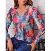 imageZeagoo Womens Puff Long Sleeve Shirts Pleated V Neck Fall Tunic Tops Blouse Dressy Casual Loose Summer TShirtsWf19