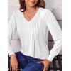 imageZeagoo Womens Puff Long Sleeve Shirts Pleated V Neck Fall Tunic Tops Blouse Dressy Casual Loose Summer TShirtsWhite