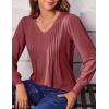 imageZeagoo Womens Puff Long Sleeve Shirts Pleated V Neck Fall Tunic Tops Blouse Dressy Casual Loose Summer TShirtsWine Red