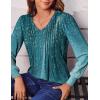 imageZeagoo Womens Puff Long Sleeve Shirts Pleated V Neck Fall Tunic Tops Blouse Dressy Casual Loose Summer TShirtsXh363