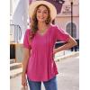 imageZeagoo Womens Puff Short Sleeve Boho Shirts Casual V Neck Floral Solid Summer Blouse Pleated Tunic Top