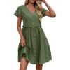 imageZeagoo Button Down Summer Dress 2025 Spring Flutter Sleeve Cotton Linen Dress with Pockets Beach A Line Casual DressArmy Green
