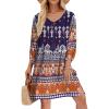 imageZeagoo Womens Boho Dresses Casual Beach Summer Dress Tassel Tie Neck 34 Long Sleeve Mini Sundress 2025 Floral Print Cover Up01 Navy
