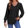 imageZeagoo Womens Puff Long Sleeve Shirts Pleated V Neck Fall Tunic Tops Blouse Dressy Casual Loose Summer TShirtsBlack