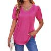 imageZeagoo Womens Puff Short Sleeve Boho Shirts Casual V Neck Floral Solid Summer Blouse Pleated Tunic Top