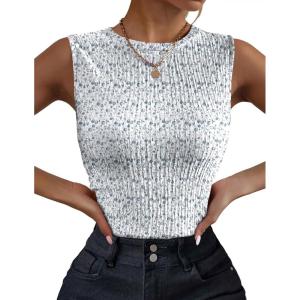imageZeagoo Womens High Neck Tank Top 2025 Summer Casual Ribbed Knit Slim Fitted Basic Textured Sleeveless ShirtsAfloral Black