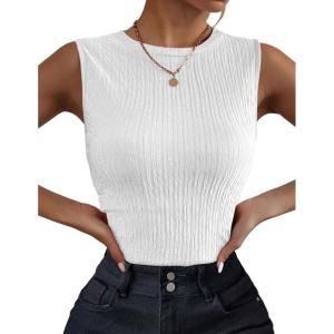 imageZeagoo Womens High Neck Tank Top 2025 Summer Casual Ribbed Knit Slim Fitted Basic Textured Sleeveless ShirtsBwhite