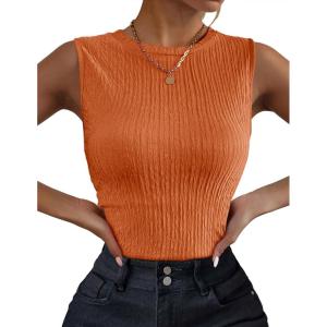 imageZeagoo Womens High Neck Tank Top 2025 Summer Casual Ribbed Knit Slim Fitted Basic Textured Sleeveless ShirtsOrange