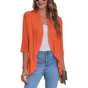 imageZeagoo Womens Open Front Cardigan 34 Sleeve Draped Ruffles Soft Knit Sweaters S3XLBright Orange