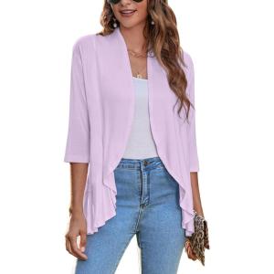 imageZeagoo Womens Open Front Cardigan 34 Sleeve Draped Ruffles Soft Knit Sweaters S3XLLight Purple