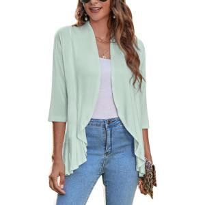 imageZeagoo Womens Open Front Cardigan 34 Sleeve Draped Ruffles Soft Knit Sweaters S3XLMint Green
