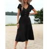 imageZeagoo Womens Summer Casual Dress Flutter Short Sleeve V Neck Button Down Tiered Flowy Long Dress with PocketsBlack