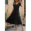 imageZeagoo Womens Summer Casual Dress Flutter Short Sleeve V Neck Button Down Tiered Flowy Long Dress with PocketsBlack