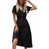 imageZeagoo Womens Summer Casual Dress Flutter Short Sleeve V Neck Button Down Tiered Flowy Long Dress with PocketsBlack
