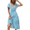 imageZeagoo Womens Summer Casual Dress Flutter Short Sleeve V Neck Button Down Tiered Flowy Long Dress with PocketsFloralzw774