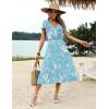 imageZeagoo Womens Summer Casual Dress Flutter Short Sleeve V Neck Button Down Tiered Flowy Long Dress with PocketsFloralzw774