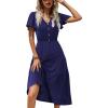 imageZeagoo Womens Summer Casual Dress Flutter Short Sleeve V Neck Button Down Tiered Flowy Long Dress with PocketsNavy Blue