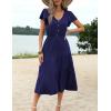 imageZeagoo Womens Summer Casual Dress Flutter Short Sleeve V Neck Button Down Tiered Flowy Long Dress with PocketsNavy Blue