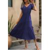 imageZeagoo Womens Summer Casual Dress Flutter Short Sleeve V Neck Button Down Tiered Flowy Long Dress with PocketsNavy Blue