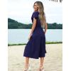 imageZeagoo Womens Summer Casual Dress Flutter Short Sleeve V Neck Button Down Tiered Flowy Long Dress with PocketsNavy Blue