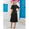 imageZeagoo Womens Summer Dresses Midi Tiered Casual Dress Floral V Neck Ruffle Short Sleeve Flowy Beach Dress with PocketsBlack