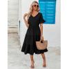 imageZeagoo Womens Summer Dresses Midi Tiered Casual Dress Floral V Neck Ruffle Short Sleeve Flowy Beach Dress with PocketsBlack