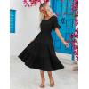 imageZeagoo Womens Summer Dresses Midi Tiered Casual Dress Floral V Neck Ruffle Short Sleeve Flowy Beach Dress with PocketsBlack