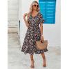 imageZeagoo Womens Summer Dresses Midi Tiered Casual Dress Floral V Neck Ruffle Short Sleeve Flowy Beach Dress with PocketsBlack Pink Floral