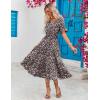 imageZeagoo Womens Summer Dresses Midi Tiered Casual Dress Floral V Neck Ruffle Short Sleeve Flowy Beach Dress with PocketsBlack Pink Floral