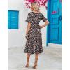 imageZeagoo Womens Summer Dresses Midi Tiered Casual Dress Floral V Neck Ruffle Short Sleeve Flowy Beach Dress with PocketsBlack Pink Floral