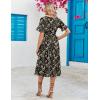 imageZeagoo Womens Summer Dresses Midi Tiered Casual Dress Floral V Neck Ruffle Short Sleeve Flowy Beach Dress with PocketsBlack Yellow Floral