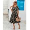 imageZeagoo Womens Summer Dresses Midi Tiered Casual Dress Floral V Neck Ruffle Short Sleeve Flowy Beach Dress with PocketsBlack Yellow Floral