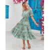 imageZeagoo Womens Summer Dresses Midi Tiered Casual Dress Floral V Neck Ruffle Short Sleeve Flowy Beach Dress with PocketsBlue Floral