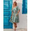 imageZeagoo Womens Summer Dresses Midi Tiered Casual Dress Floral V Neck Ruffle Short Sleeve Flowy Beach Dress with PocketsBlue Floral