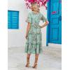 imageZeagoo Womens Summer Dresses Midi Tiered Casual Dress Floral V Neck Ruffle Short Sleeve Flowy Beach Dress with PocketsBlue Floral
