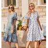 imageZeagoo Womens Summer Dresses Midi Tiered Casual Dress Floral V Neck Ruffle Short Sleeve Flowy Beach Dress with PocketsBlue Orange Floral