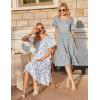 imageZeagoo Womens Summer Dresses Midi Tiered Casual Dress Floral V Neck Ruffle Short Sleeve Flowy Beach Dress with PocketsBlue Orange Floral