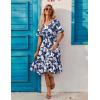 imageZeagoo Womens Summer Dresses Midi Tiered Casual Dress Floral V Neck Ruffle Short Sleeve Flowy Beach Dress with PocketsBlue White Floral