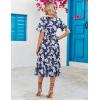 imageZeagoo Womens Summer Dresses Midi Tiered Casual Dress Floral V Neck Ruffle Short Sleeve Flowy Beach Dress with PocketsBlue White Floral